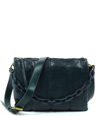 Stripe Quilt Acrylic Chain Link Crossbody Bag CJF113 TEAL